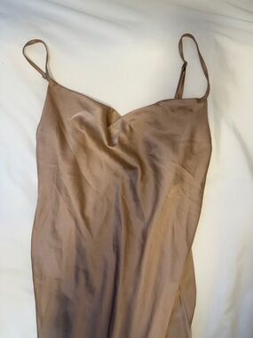 Satin Cowl Slip Mini Dress in Taupe Brown